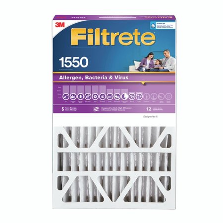 Allergen, Bacteria & Virus Pleated Air Filter, MERV 12, 20 In W X 20 In H X 4 In D, Polyester